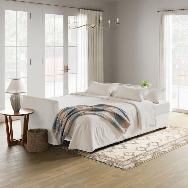 Serta Mia 83.9 in. Ivory Woven Polyester King Size Sofa Bed