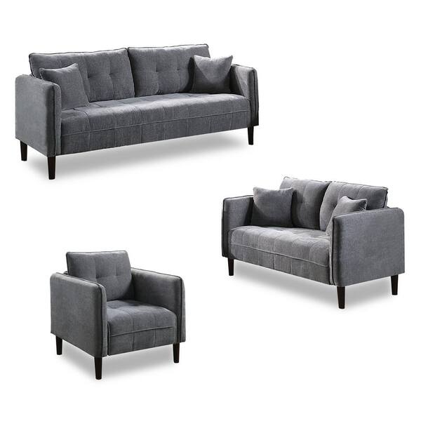 Furniture of America Arbusto 3-Piece Chenille Top Dark Gray with Care Kit  Sofa Set IDF6736DG-3PC-K - The Home Depot