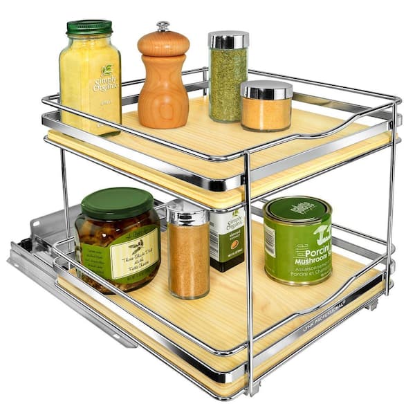 Elite Pull Out Spice Rack Organizer for Cabinet,10-1/4 in. Wide, Double, Wood-Chrome