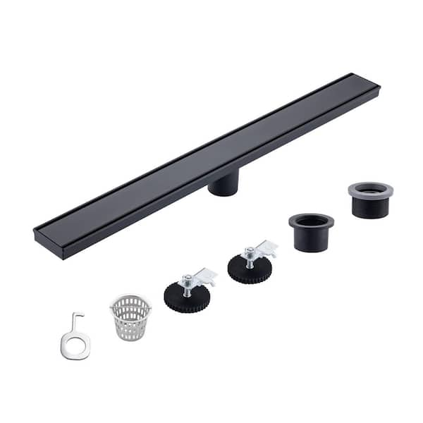 28 in. Stainless Steel Long Rectangular Linear Shower Drain in Matte Black