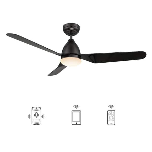 CARRO Triton 52 in. Dimmable LED Indoor Black Smart Ceiling Fan with Light and Remote, Works with Alexa and Google Home