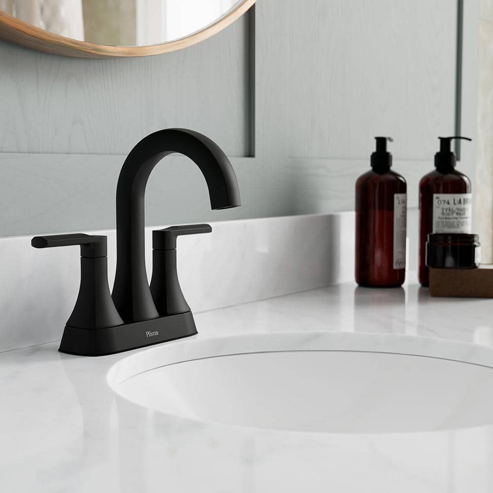 Vaneri Matte Black 4-Inch Centerset Bathroom Faucet with Drain Assembly
