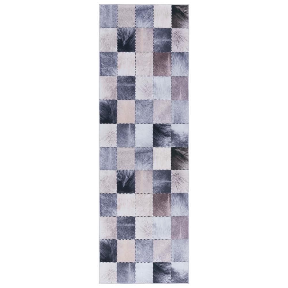 SAFAVIEH Faux Hide Beige/Gray 3 ft. x 8 ft. Machine Washable Plaid ...