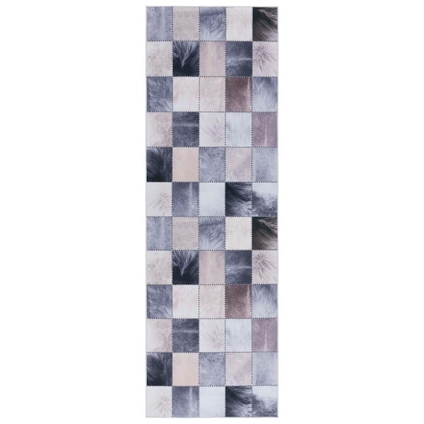 SAFAVIEH Faux Hide Beige/Gray 3 ft. x 8 ft. Machine Washable Plaid Solid Color Runner Rug