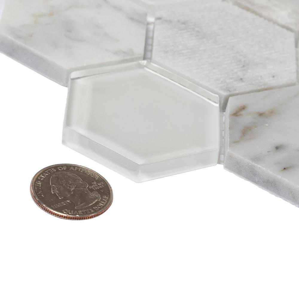 Gray Hexagon Glass and Marble Mosaic Tile for Walls and Floors
