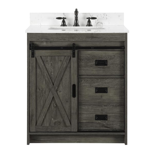 Rafter 30 in. W x 22 in. D Bath Vanity in Charcoal Gray with Carrara White Engineered Stone Vanity Top with White Sink