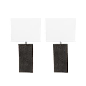 21-1/4 in. Brown Faux Leather Table Lamp with Hardback Rectangular Shaped Lamp Shade in Off White (2-Pack)