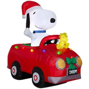 6 ft. Tall x 3.3 ft. Wide Airblown Snoopy and Woodstock in Car with Christmas Lights Christmas Inflatable