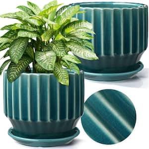 Modern 6 in. L x 6 in. W x 5.5 in. H Aqua Green Porcelain Round Indoor Planter (2-Pack)