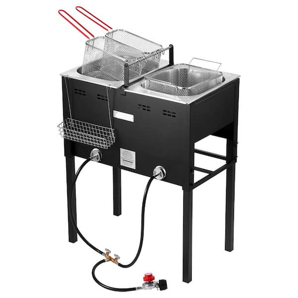 Outdoor Propane Deep Fryer 16 qt. x 2 Large Capacity Commercial Fryer Stainless Steel Fish Cooker 50,000 BTU