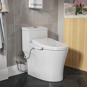 1-piece 0.8/1.28 GPF Dual Flush Elongated 17" ADA Chair Height Toilet in White with Smart Bidet Seat, MAP Flush 1000g