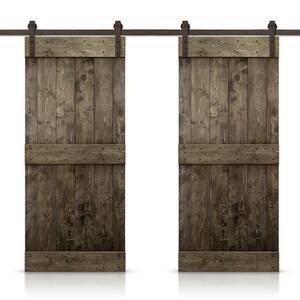 Mid-Bar 80 in. x 84 in. Espresso Stained DIY Solid Knotty Pine Wood Interior Double Sliding Barn Door with Hardware Kit