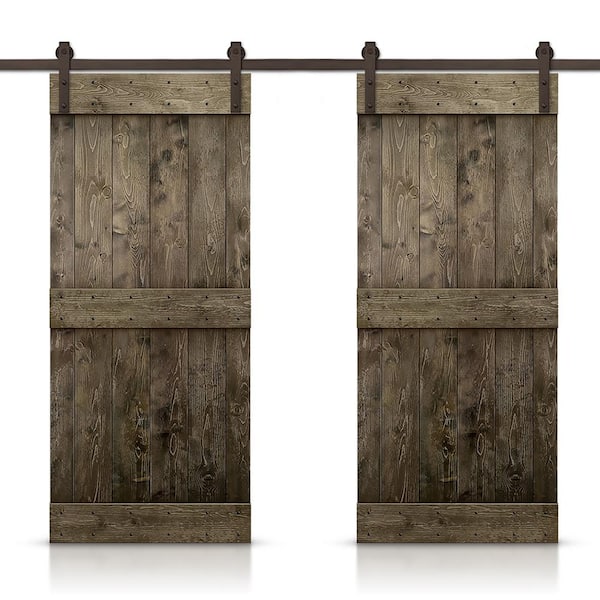 CALHOME Mid-Bar 88 in. x 84 in. Espresso Stained DIY Solid Knotty Pine Wood Interior Double Sliding Barn Door with Hardware Kit