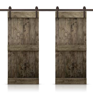 Mid-Bar 96 in. x 84 in. Espresso Stained DIY Solid Knotty Pine Wood Interior Double Sliding Barn Door with Hardware Kit