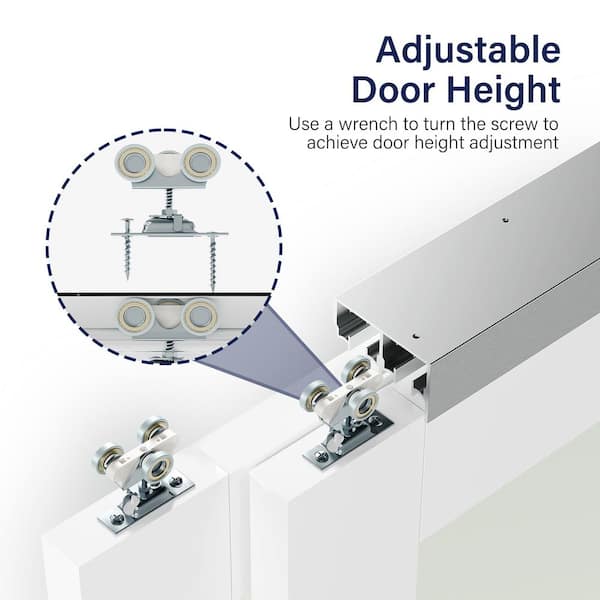 60in x 80in White Primed, Hollow Core Composite Double 6 Panel Bypass Sliding Door with Aluminium Hardware