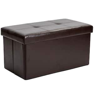 Faux Leather Double Folding Storage Ottoman in Chocolate