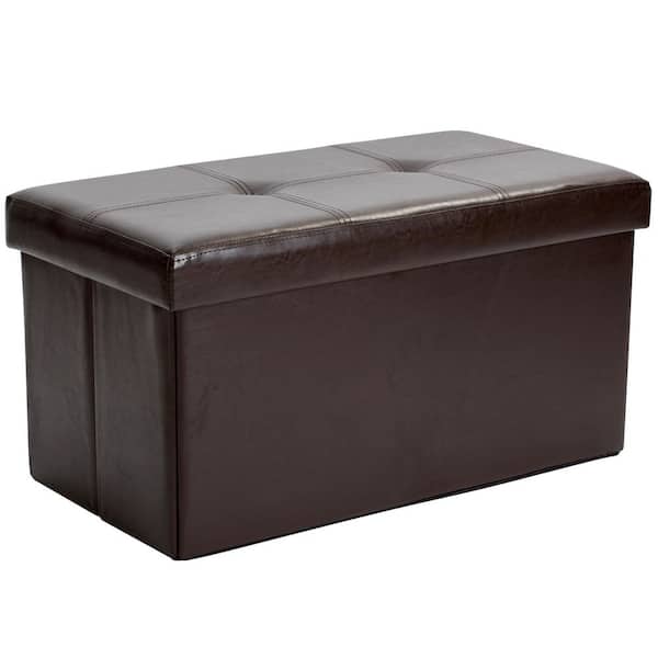 Simplify Faux Leather Double Folding Storage Ottoman in Chocolate