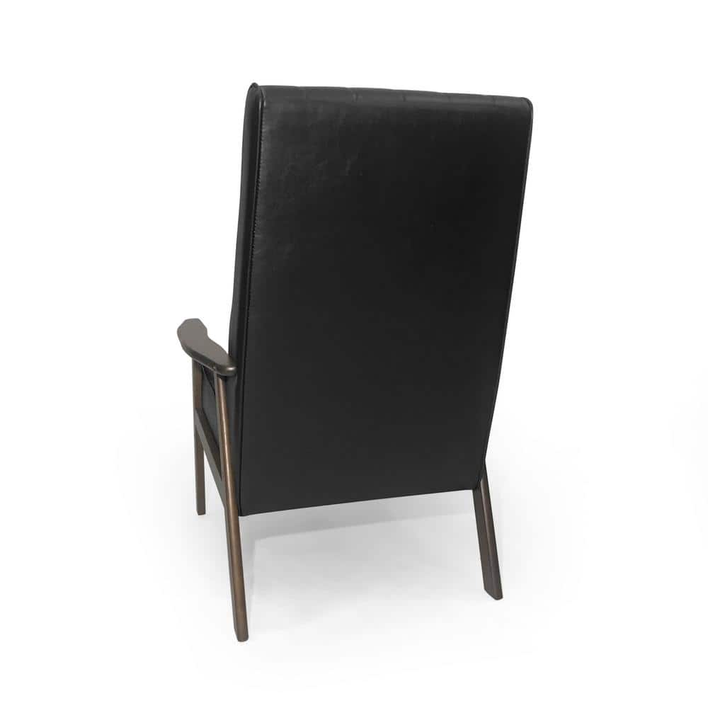 Matte Black Square Arm Faux Leather Accent Chair