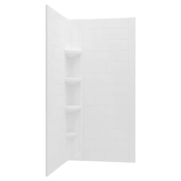 Ovation Curve 36 in. W x 72 in. H 2-Piece Glue Up Alcove Subway Tile Shower Walls in Arctic White