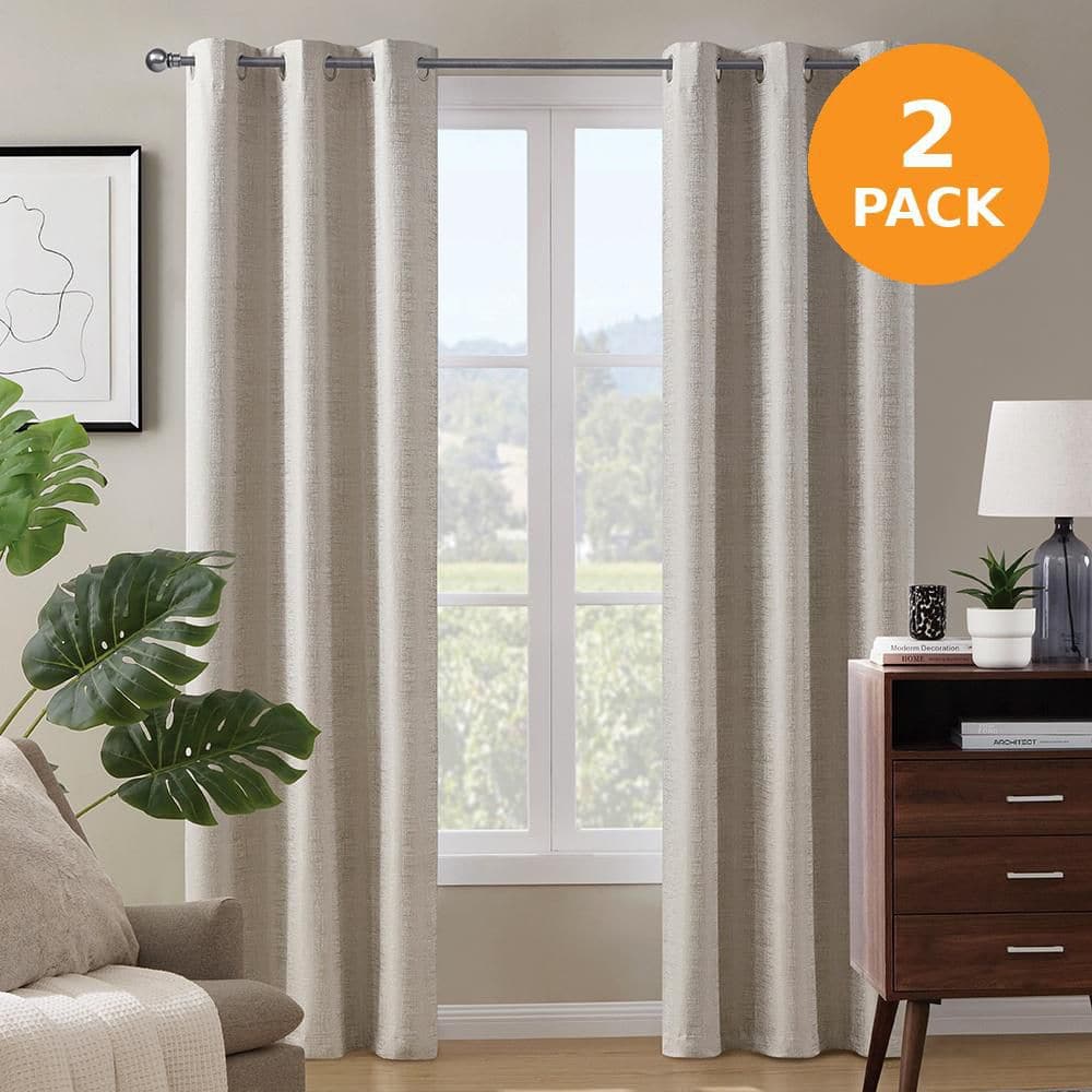 Paloma Natural Faux Linen 38 in. W x 63 in. L Grommet 100% Blackout Curtain (Set of 2 Panels) price history on PriceWatchPro