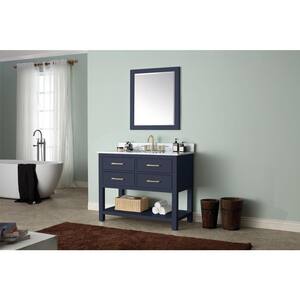 Brooks 43 in. W x 22 in. D x 35 in. H Bath Vanity in Navy Blue with Marble Vanity Top in White and White Basin