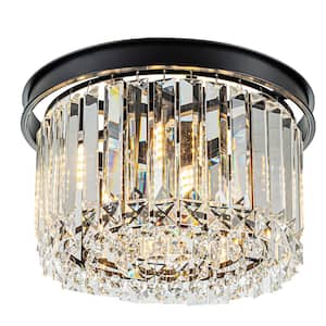 11.8 In. 4-Light Black Finish Drum Style Flush Mount with Crystal Accents and No Bulbs Included
