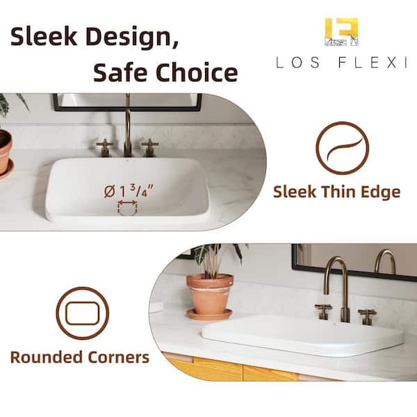Los Flexi Semi Recessed Bathroom Sink 24 In. X 17 In. White Rectangular Drop In Sink With Single Faucet Hole And Chrome Overflow Hdlfdi1r2417b A - View #8