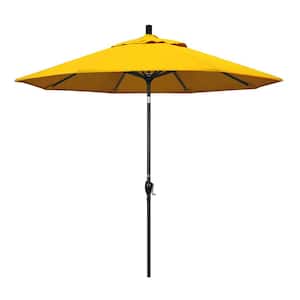 9 ft. Black Aluminum Pole Market Aluminum Ribs Push Tilt Crank Lift Patio Umbrella in Sunflower Yellow Sunbrella