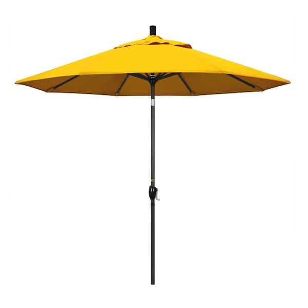 California Umbrella 9 ft. Black Aluminum Pole Market Aluminum Ribs Push Tilt Crank Lift Patio Umbrella in Sunflower Yellow Sunbrella