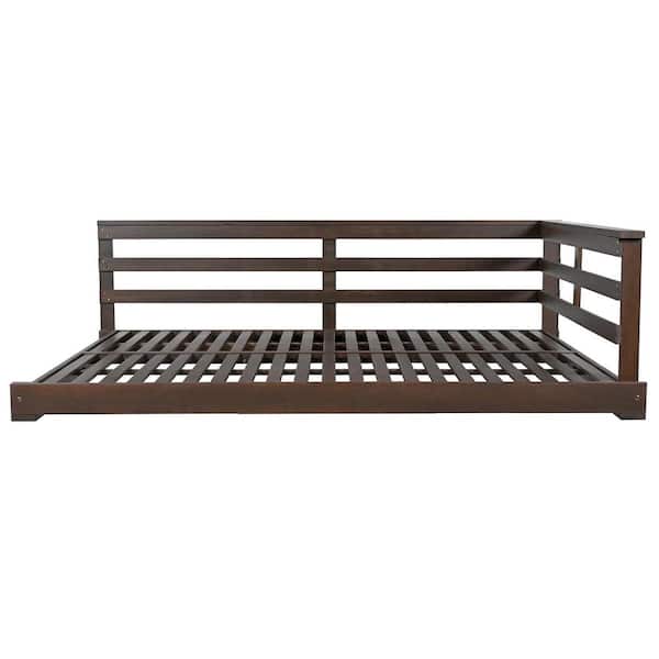 2-Person Acacia Wood Porch Swing Bed with Sunbrella Terracotta Cushions​