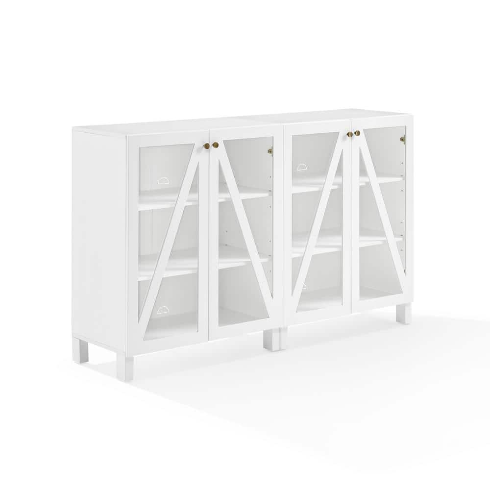 White 60" Media Sideboard Cabinet with Glass Doors and Shelves