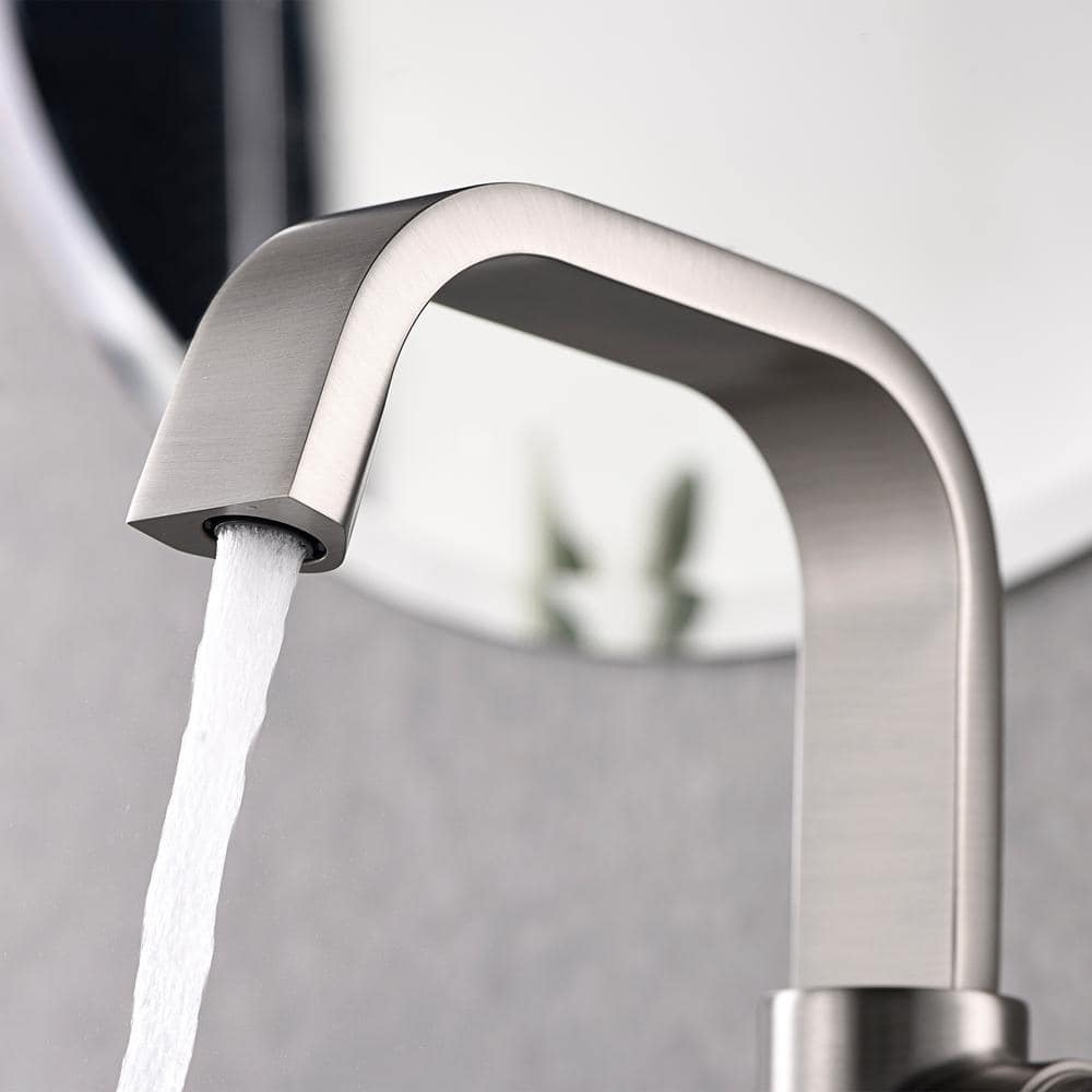 Brushed Nickel Single Hole Bathroom Faucet with Drain Assembly