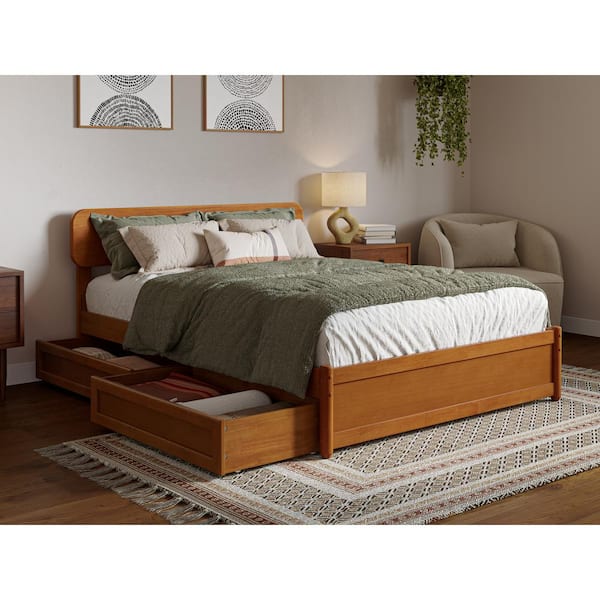 AFI Capri Light Toffee Natural Bronze Solid Wood Frame Full Platform Bed with Panel Footboard and Storage Drawers