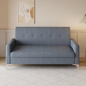 57 in Wide Square Arm Cotton and Linen Rectangle Modern Sofa in Gray