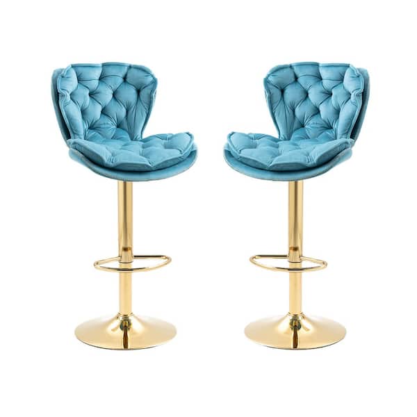 HOMEFUN 44 in. Light Blue Velvet Swivel Low Back Matal Frame Adjustable Cushioned Counter Height Bar Stool (Set of 2)