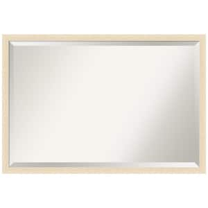 Woodgrain Stripe 38 in. x 26 in. Beveled Casual Rectangle Wood Framed Bathroom Wall Mirror in Brown