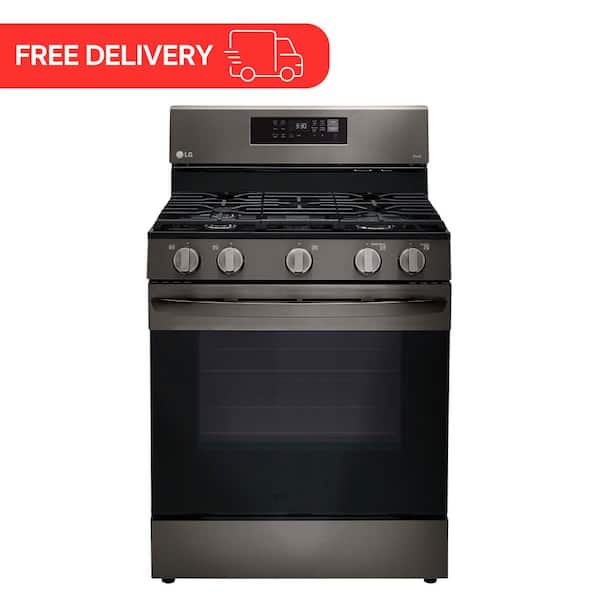 5.8 cu. ft. Smart Fan Convection Gas Single Oven Range with Air Fry and EasyClean in Printproof Black Stainless Steel