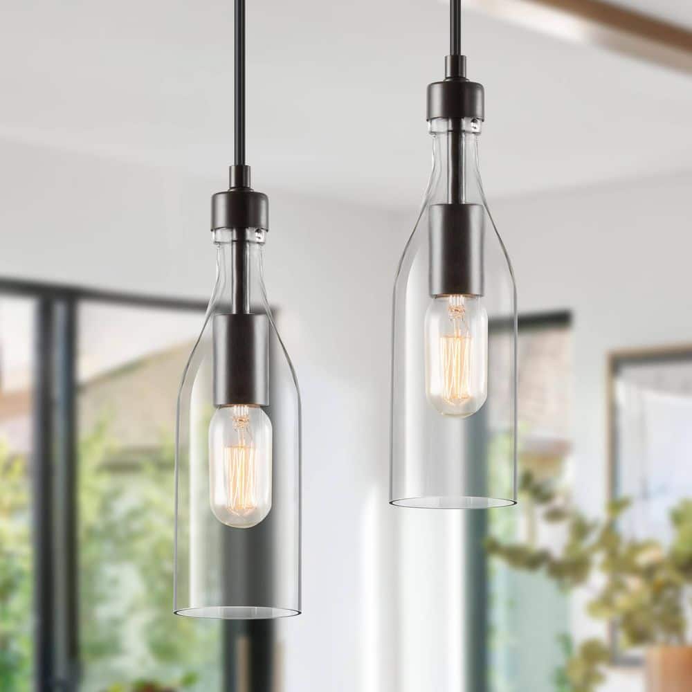 Vino Mini Pendant Light 1-Light Modern Glass Pendant Light with Dark Bronze Metal Finish and Glass Bottle Design price history on PriceWatchPro