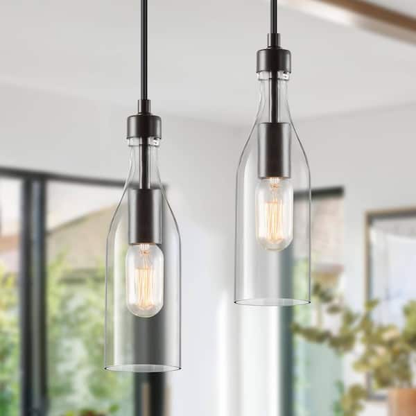 LNC Vino Mini Pendant Light 1-Light Modern Glass Pendant Light with Dark Bronze Metal Finish and Glass Bottle Design