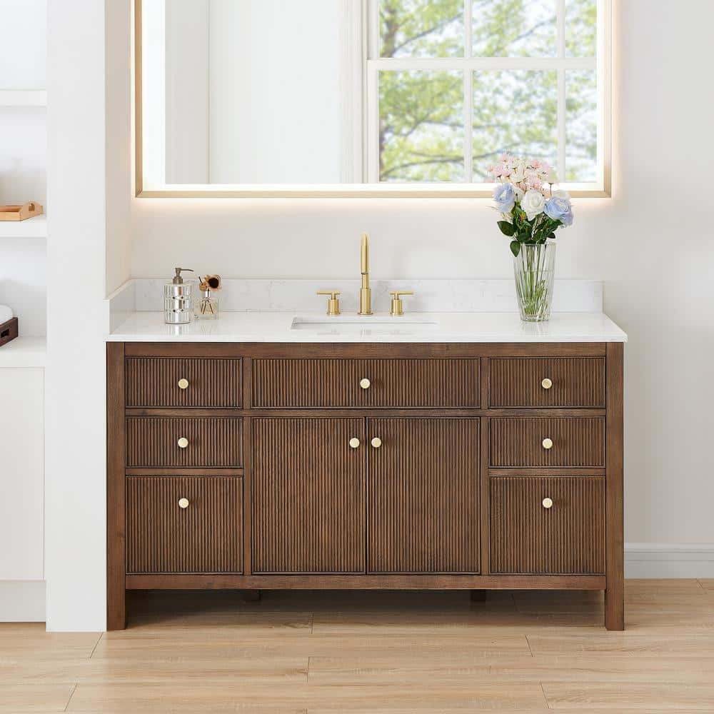 Altair Cerrito 60 in. Single Sink Freestanding Brown Oak Bath