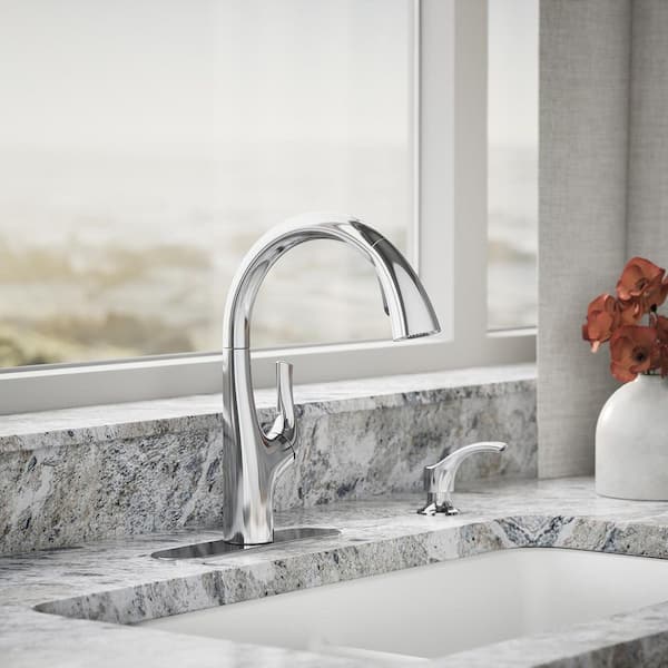 Avi 13.5 in. Single Handle Pull Out Sprayer Kitchen Faucet with 180° Spout Swivel in Polished Chrome