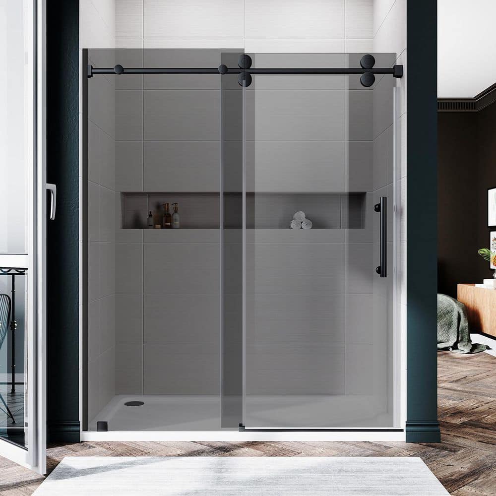 UKS04 56 to 60 in. W x 80 in. H U-Channel Sliding Frameless Shower Door in Matte Black, EnduroShield 3/8 in. Gray Glass price history on PriceWatchPro