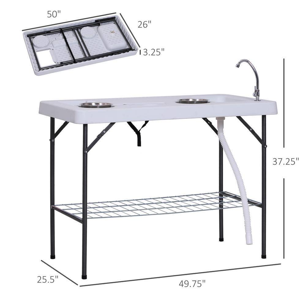 Measurement diagram of the white folding picnic table.