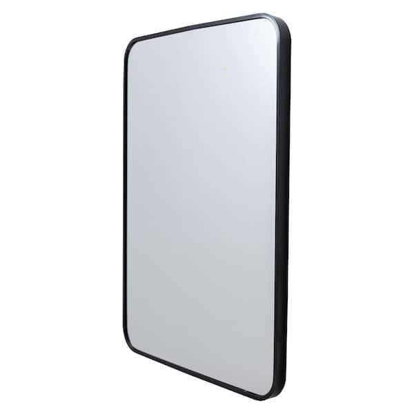 THE URBAN PORT 20 in. x 28 in. Transitional Aluminum Framed Black Rectangular Wall Mirror with Arched Corners