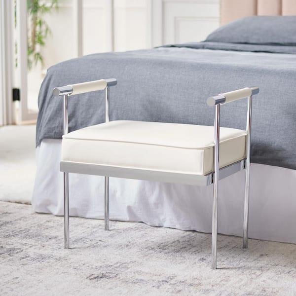 SAFAVIEH Pim White/Chrome Bedroom Bench with Cushion 25.25 in.
