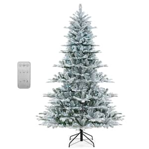 7 ft. White Pre-Lit LED Snow Flocked Slim Artificial Christmas Tree with 350 Warm White Light