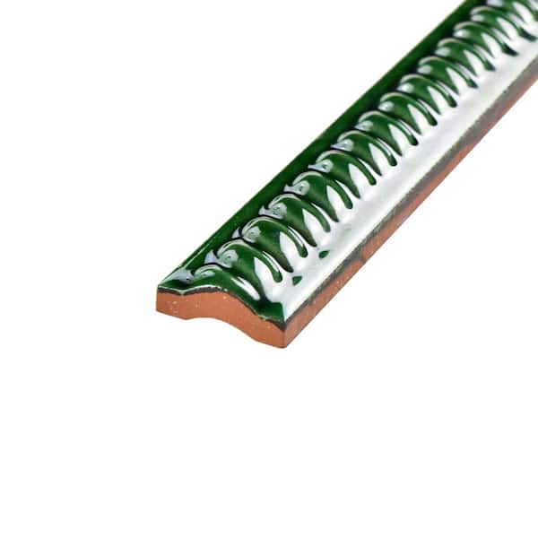 Trenza Moldura Verde 1 in. x 7-7/8 in. Glossy Ceramic Wall Tile Trim