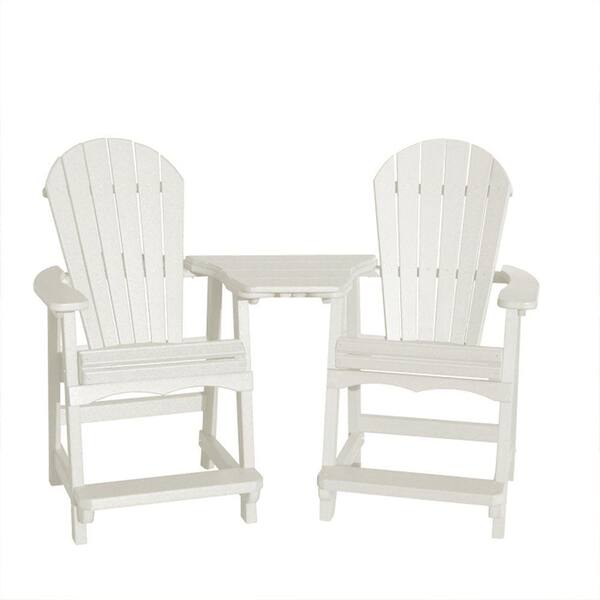 Vifah Roch Recycled Plastic 3-Piece Adirondack Patio Chair and Table Set in White-DISCONTINUED