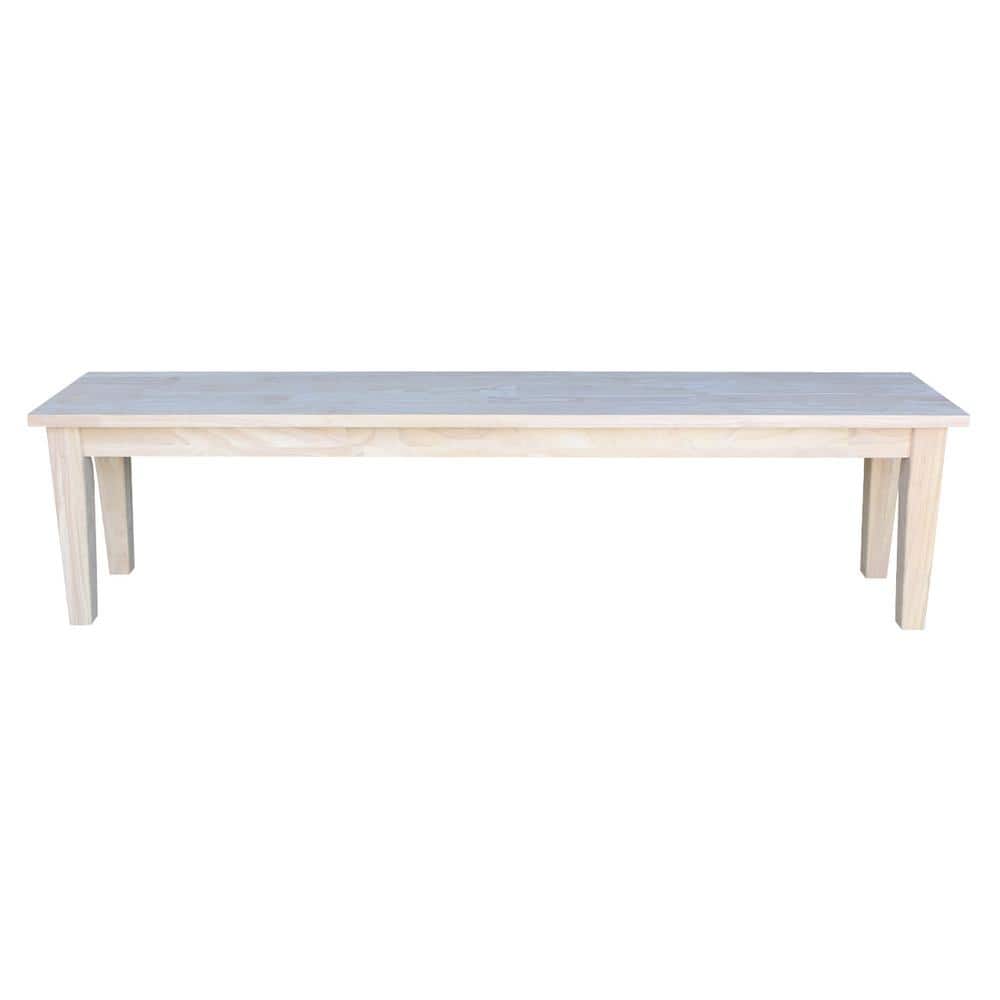72" White Wood Shaker Style Bench with Tapered Legs