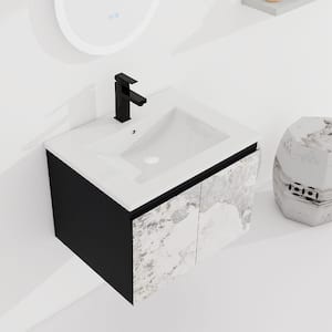 24 in. W x 18.3 in. D x 17.3 in. H Single Sink Floating Bath Vanity in Black Circle with White Ceramic Top and Cabinet